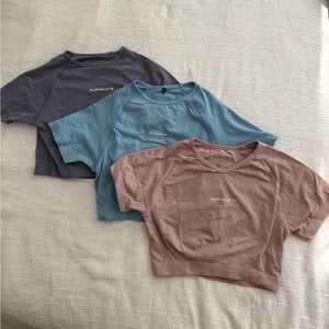 Alphalete Amplify Crop Top Bundle - Blossom, Denim, Light Blue (all size small)